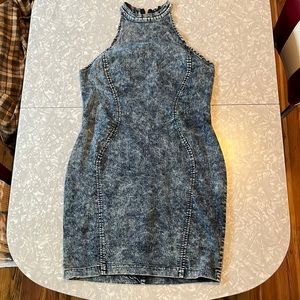 Stonewashed denim haltered mini dress. Size 2X